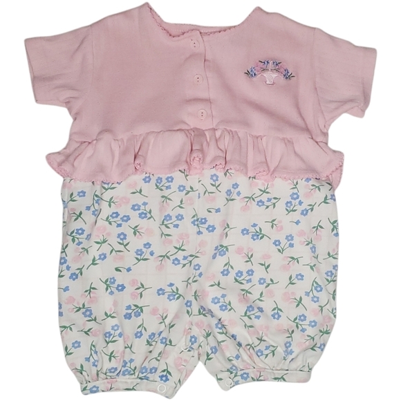 Vintage Bebe Terrifique Romper Short-sleeve Pink Floral Baby Girls 24 Months - Picture 1 of 3